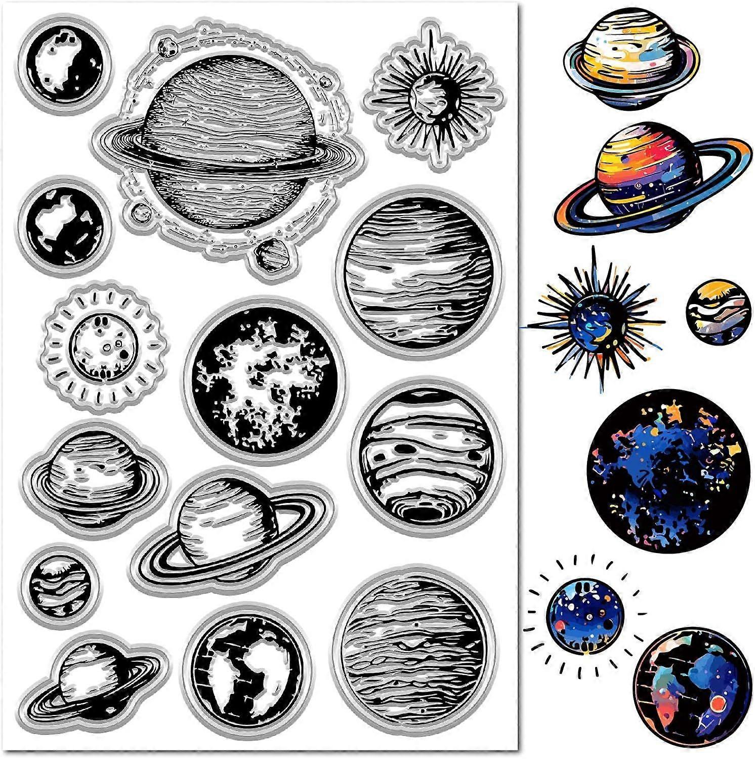 Clear Stamps Planets Outer Space Universe Galaxy Silicone Stamp Retro Background Transparent Rubber Stamp Seals for Scrapbooking Journaling Album Phot