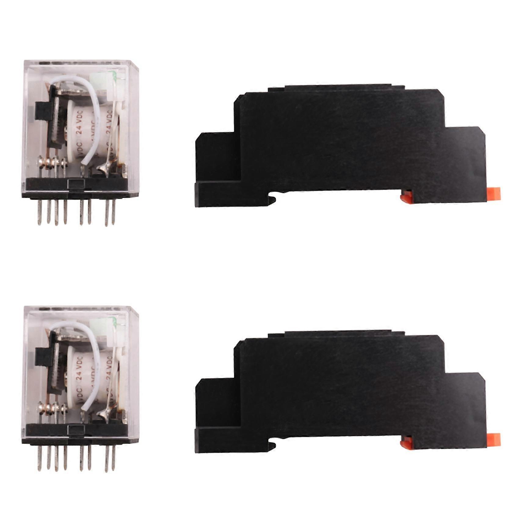 2X HH52P DC 24V Coil DPDT 8 Pins Electromagnetic Power Relay with DYF08A Base, Black+ Clear Blue