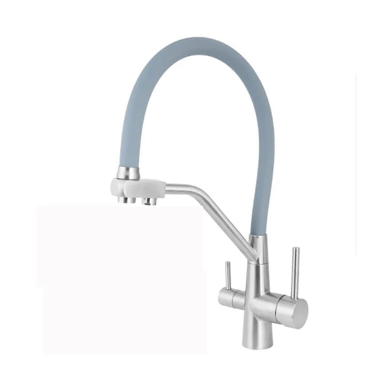 Brushed Nickel Kitchen Faucet with Filter, Dual Handle Hot Cold Water Mixer, Countertop Mount