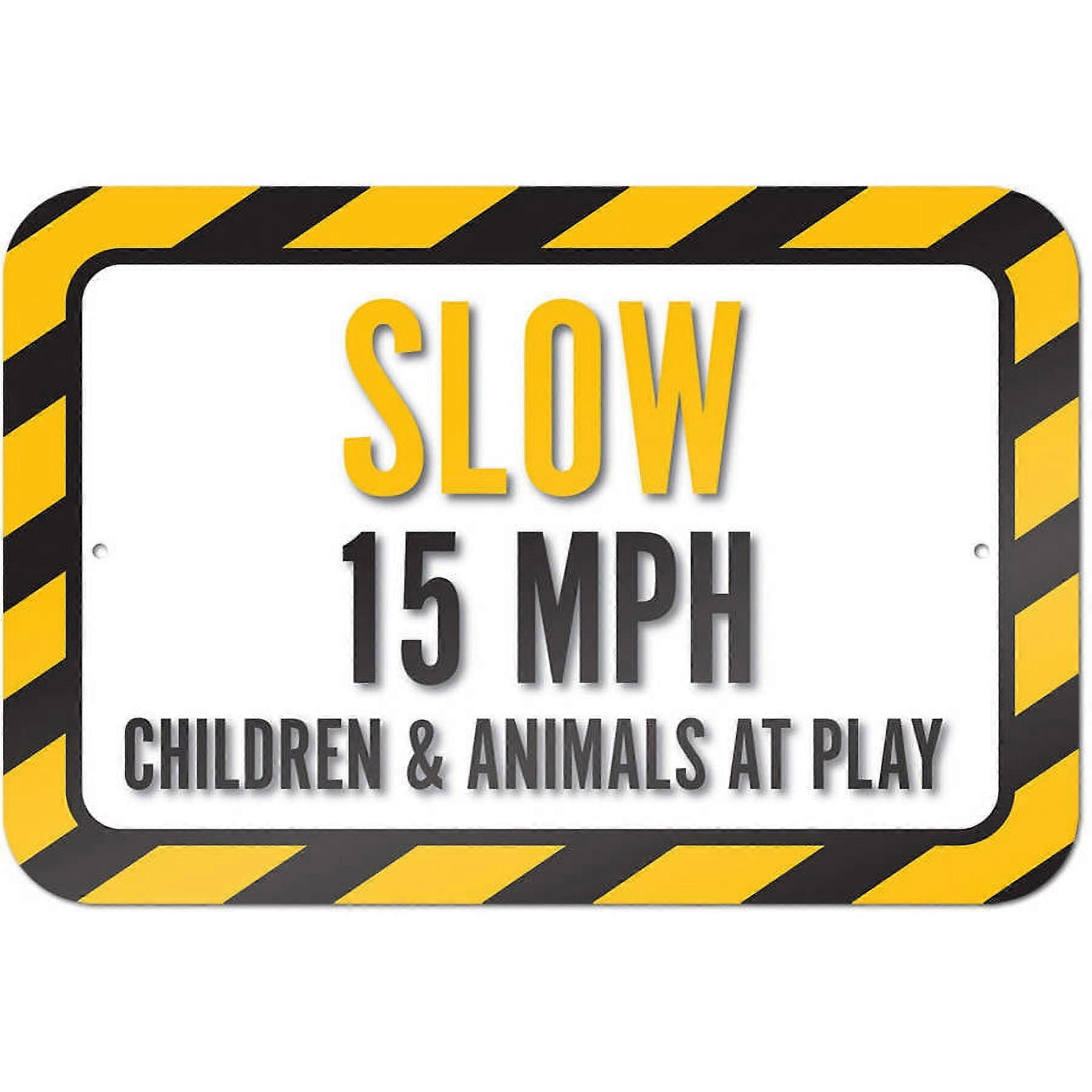 Placa de aviso de 15 MPH para crianças e animais brincando