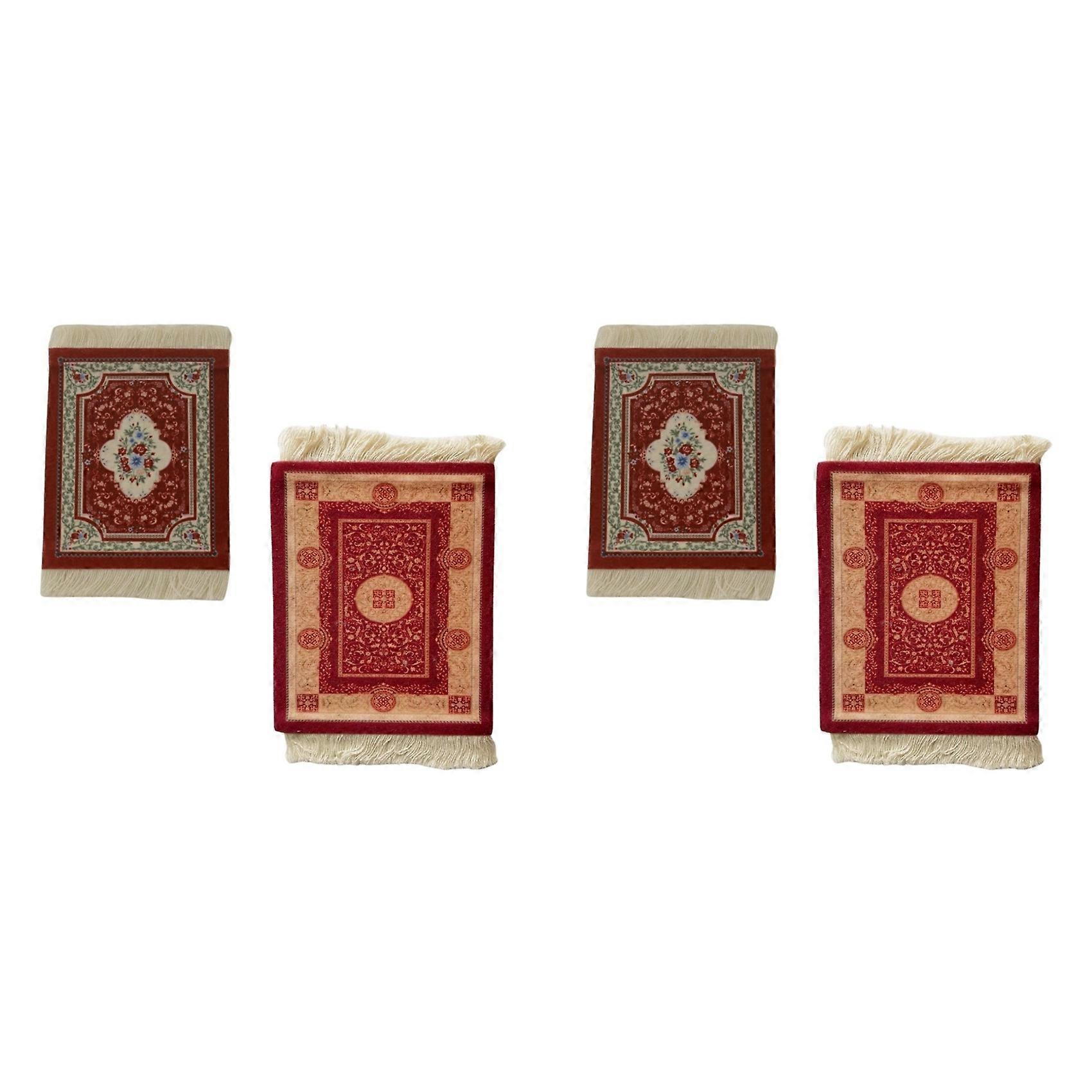 4x Mini Persian Woven Coasters Carpet Pattern Coaster Dining Table Decoration Technology.Red