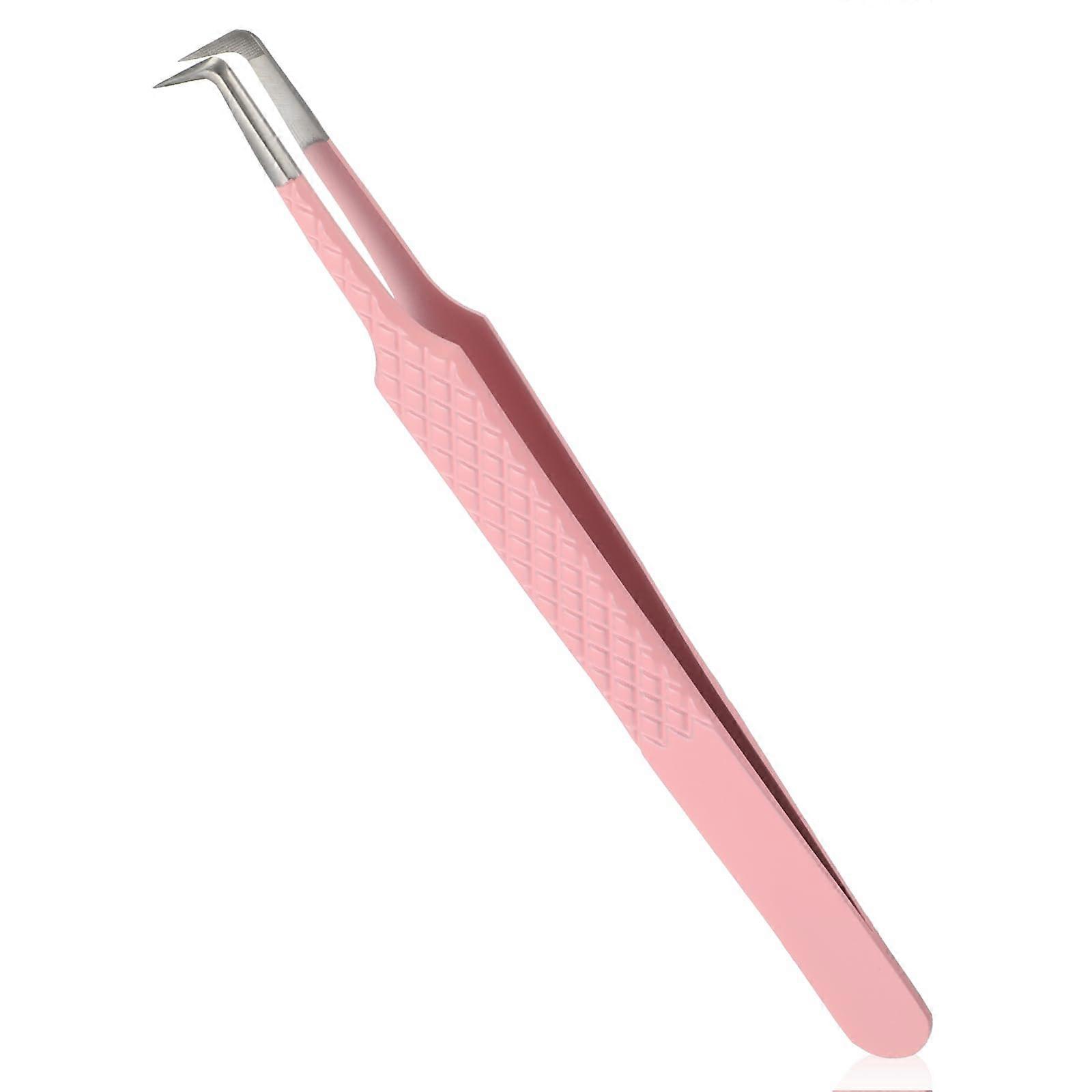 90 Degree Fiber Tip Eyelash Extension Tweezers with Precision Grip for Volume and Classic Lashes Pink