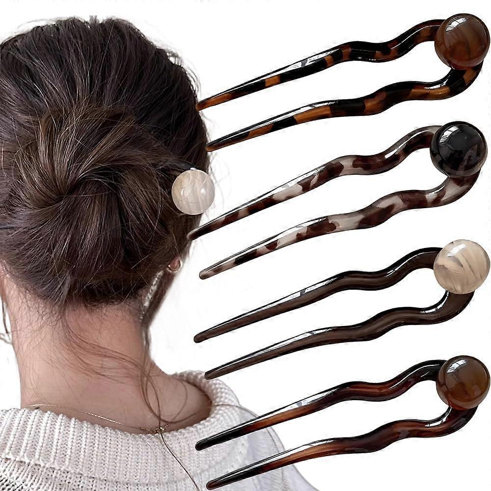 4Pcs French Hair Pins U Shaped Hair Fork Set with Tortoise Shell Finish for Buns and Updos