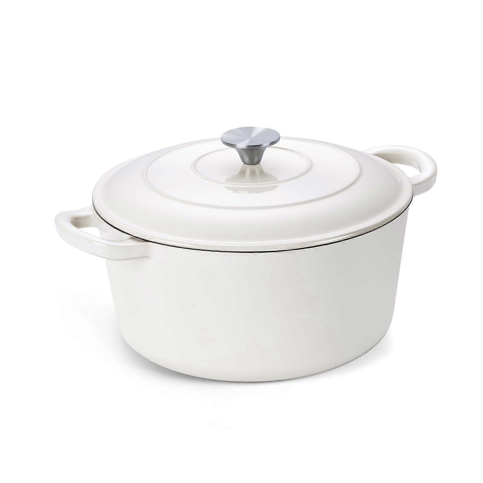 Enameled Cast Iron Dutch Oven 3QT Round Pot with Lid for Bread Baking and Even Heat Distribution White