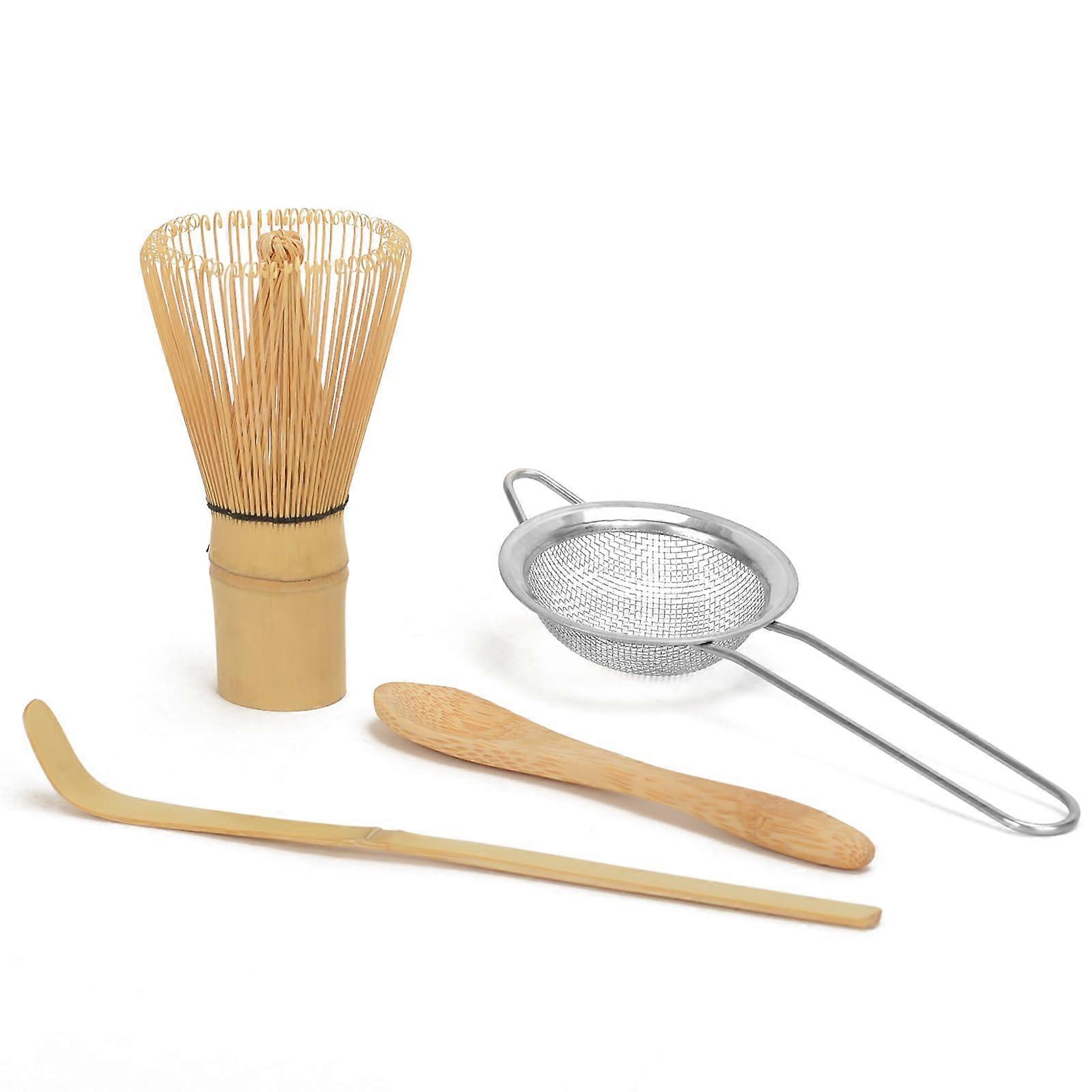 4pcs Matcha Whisk Set with Bamboo Scoop and Sifter, Traditional Matcha Tea Set for Smooth Foam