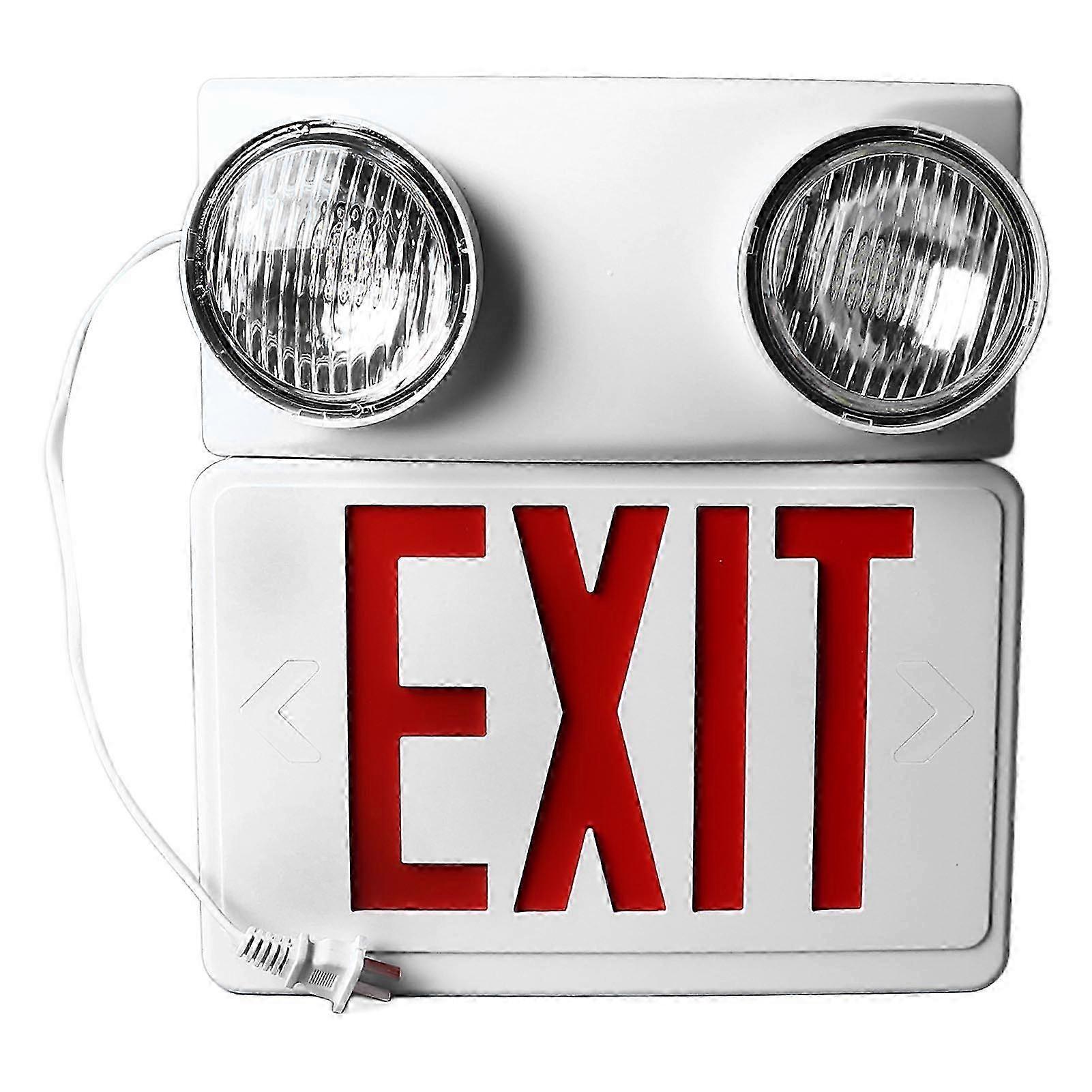 25-26 LED Exit Sign with Lights Adjustable Head Light Emergency Lighting Lamp Built in 800mAh Battery US Plug 85?265V