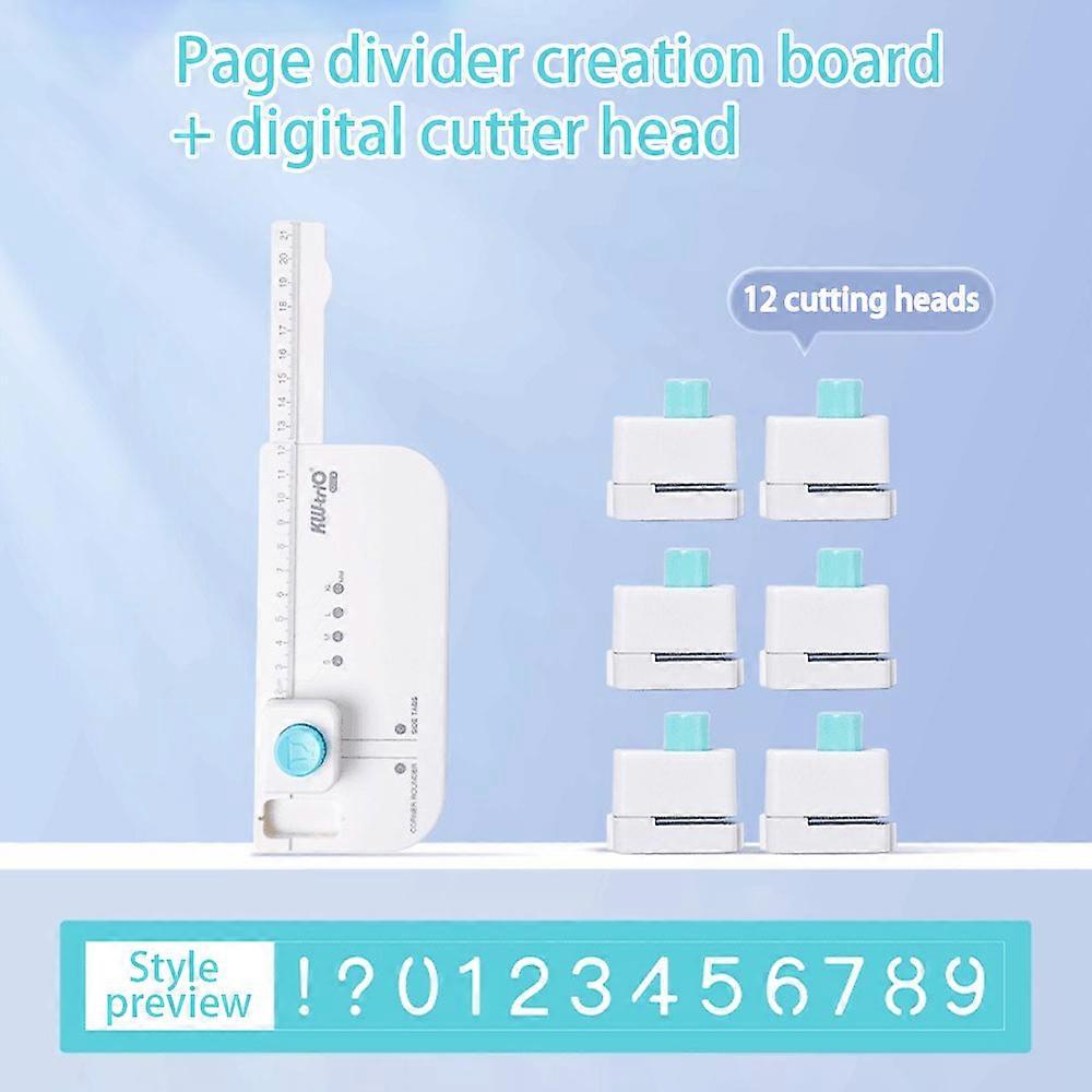 A divider board with a cutter for capital letters/numbers, and customizable index labels, bookmarks, and sticky notes.