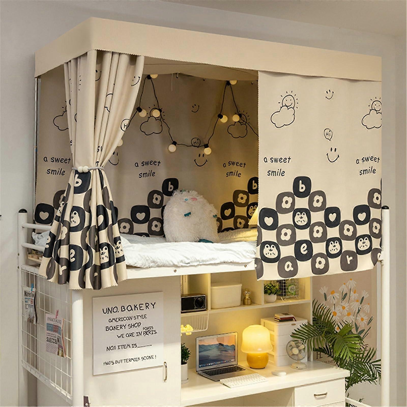 Black Bunk Bed Curtains with  Cover Privacy Protection Light Blocking for College Dorm