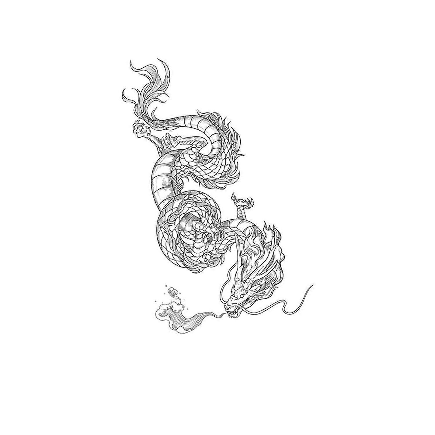 Temporary Dragon Tattoo Waterproof Long Lasting Medium Size Spouting Water Downwards Plant Based