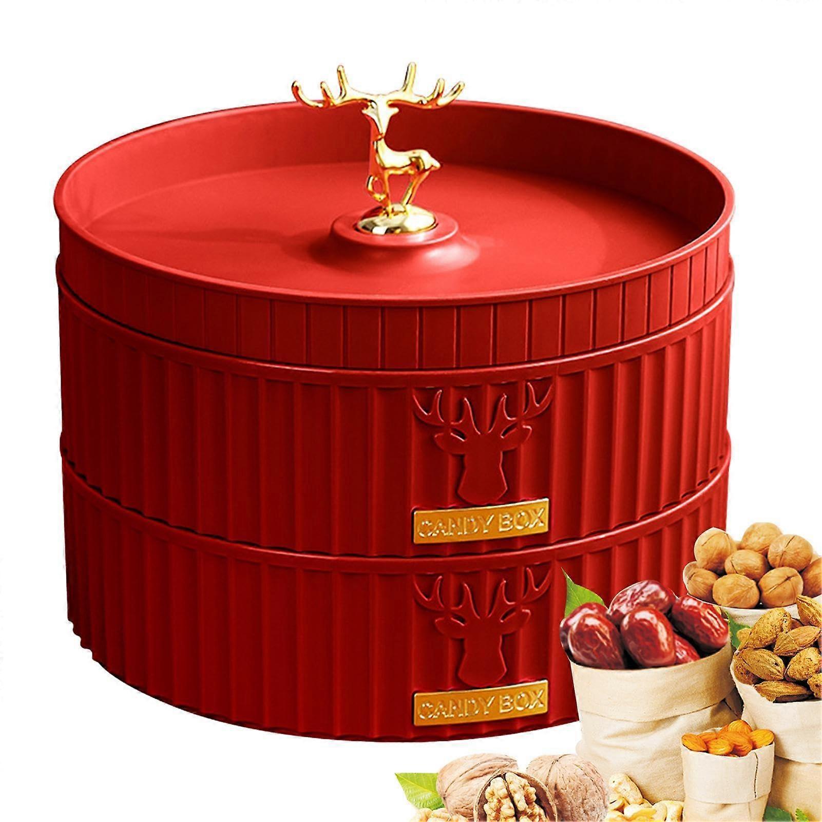 Snack Serving Tray with 360° Rotation, Stackable Dustproof FourGrid Snack and Fruit Organizer