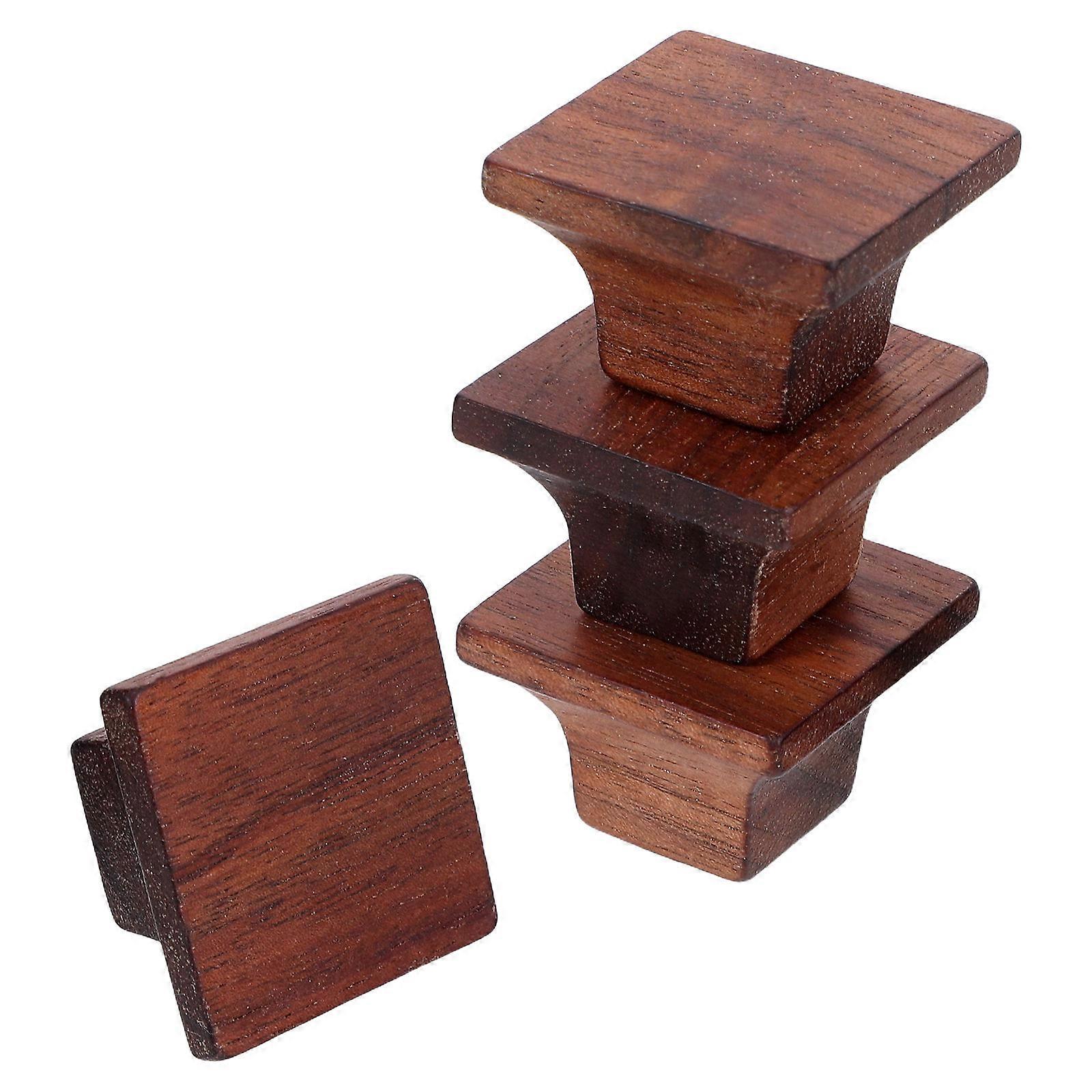 Wood Cabinet Handle Square Wood Drawer Knobs Pulls Handles for Home 4Pcs