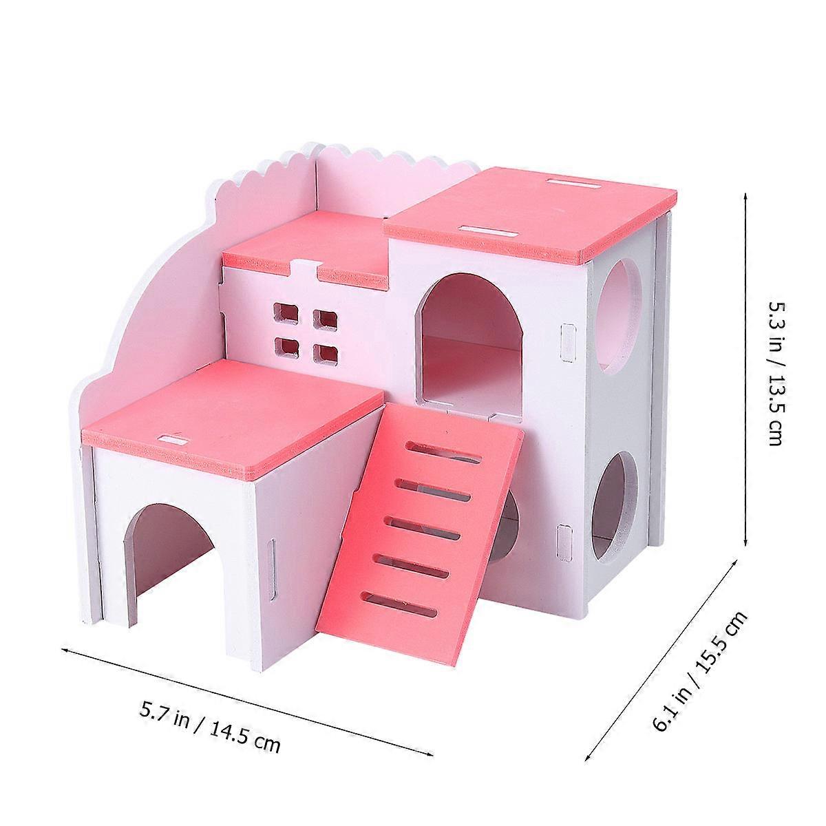 Hamster Hideout Cottage Toy Double Layer Sleeping Playing Activity Pink 1Pcs