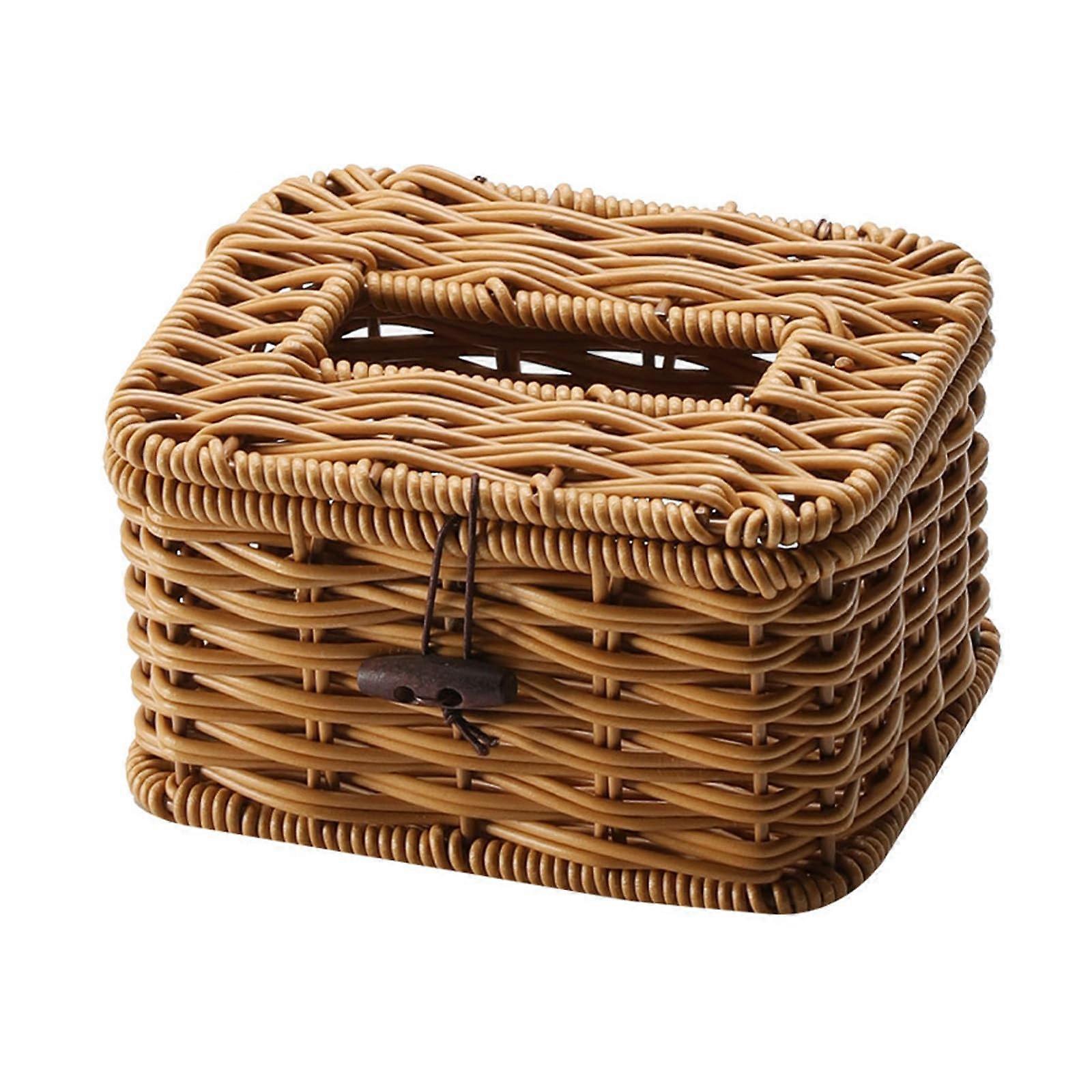 Rattan Tissue Box Cover Rectangular Woven Holder with NonSlip Base for Home and Office Decor