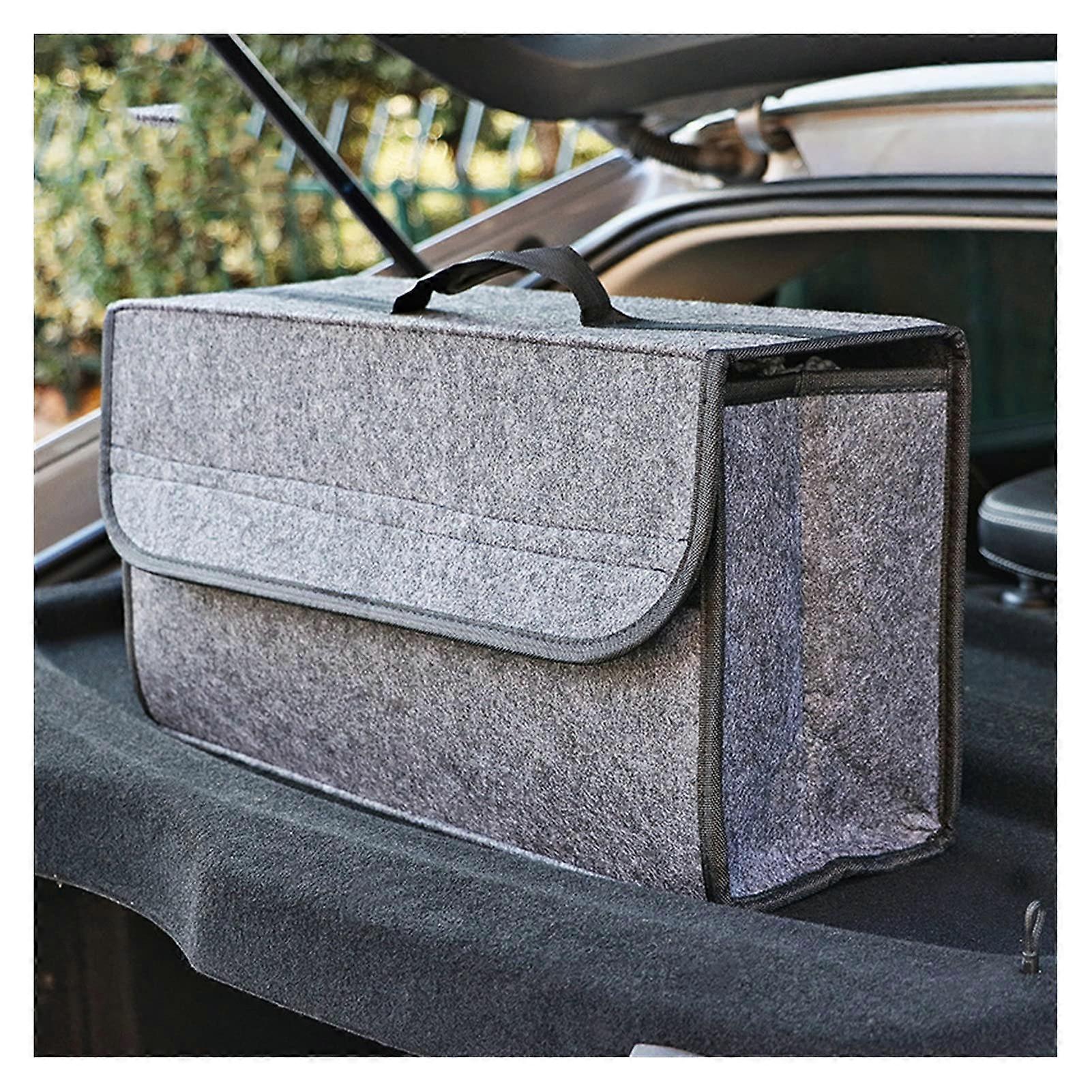 Large Felt Car Trunk Organizer with Compartments, AntiSlip Base, Grey Foldable Storage Box