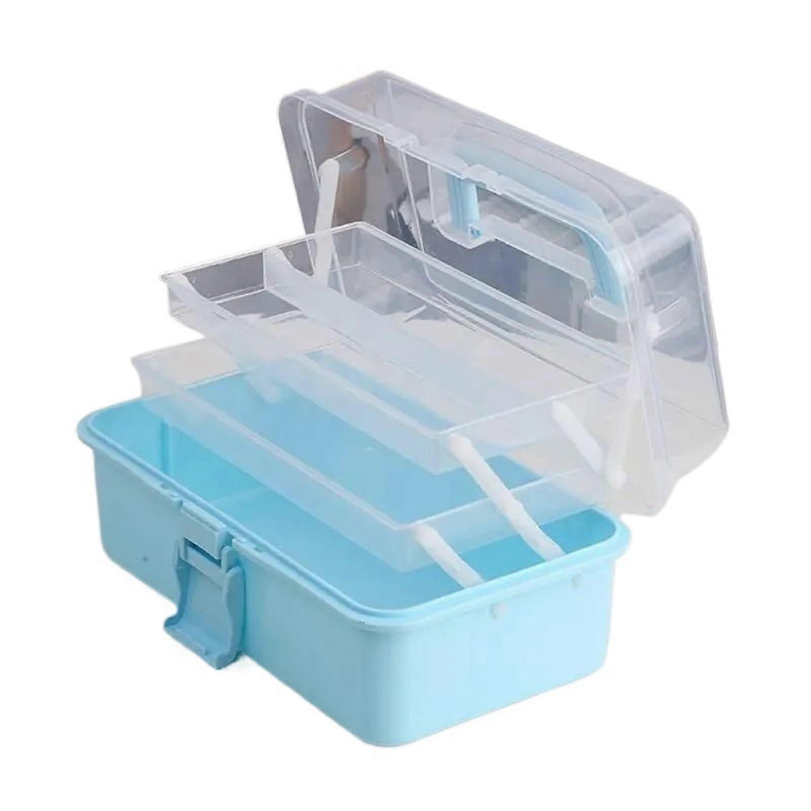 ThreeLayer Sewing Storage Box with Ample Space, Folding Craft Organizer for Tools, Blue