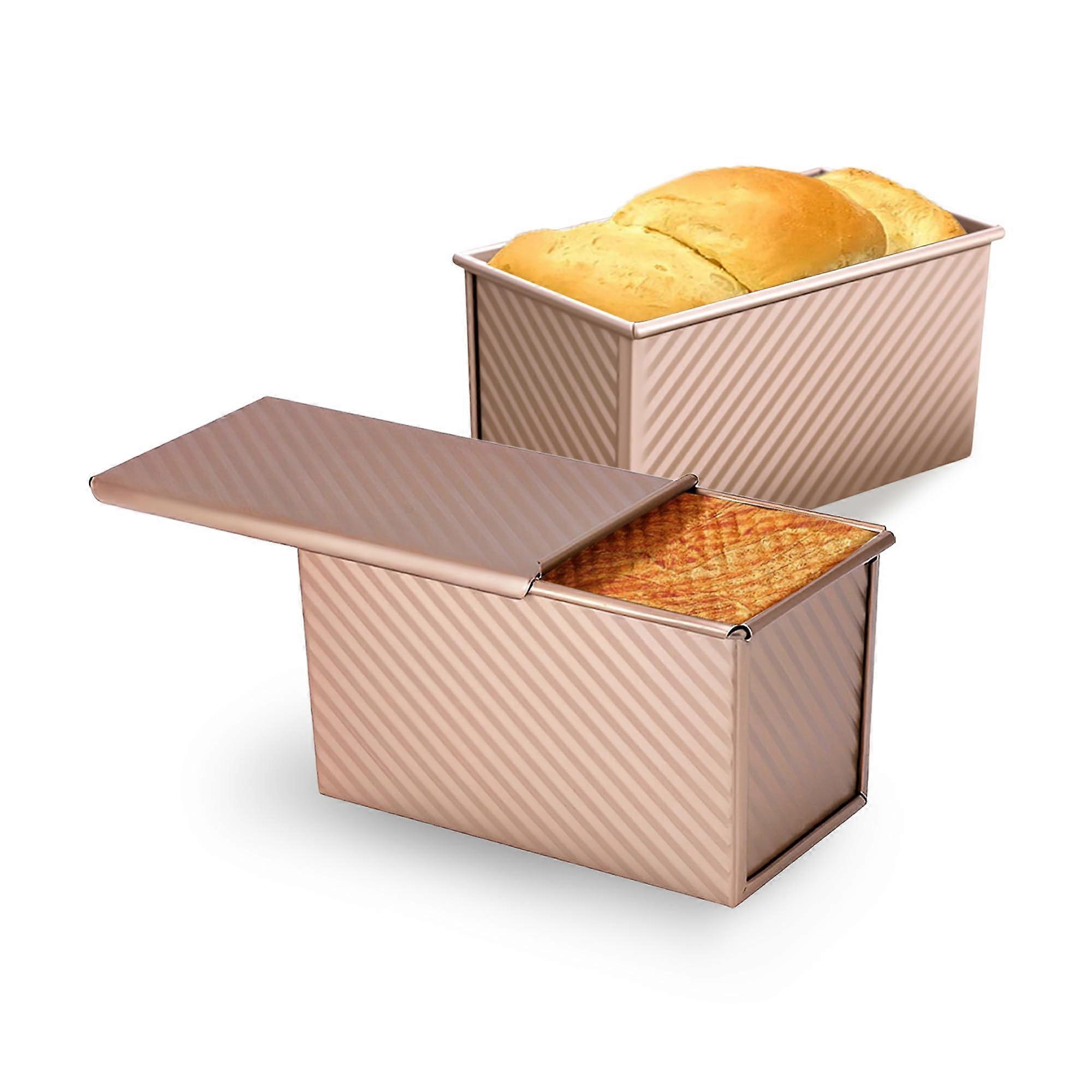2 Pack Pullman Loaf Pan with Lid, NonStick Carbon Steel Bread Pans for Even Baking, Gold