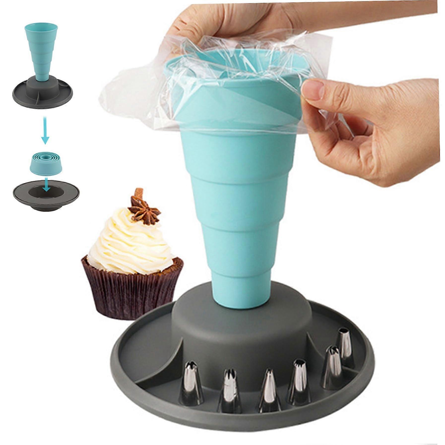 Foldable Piping Bag Holder with Stable Base for Cake and Cupcake Decorating Kitchen Use