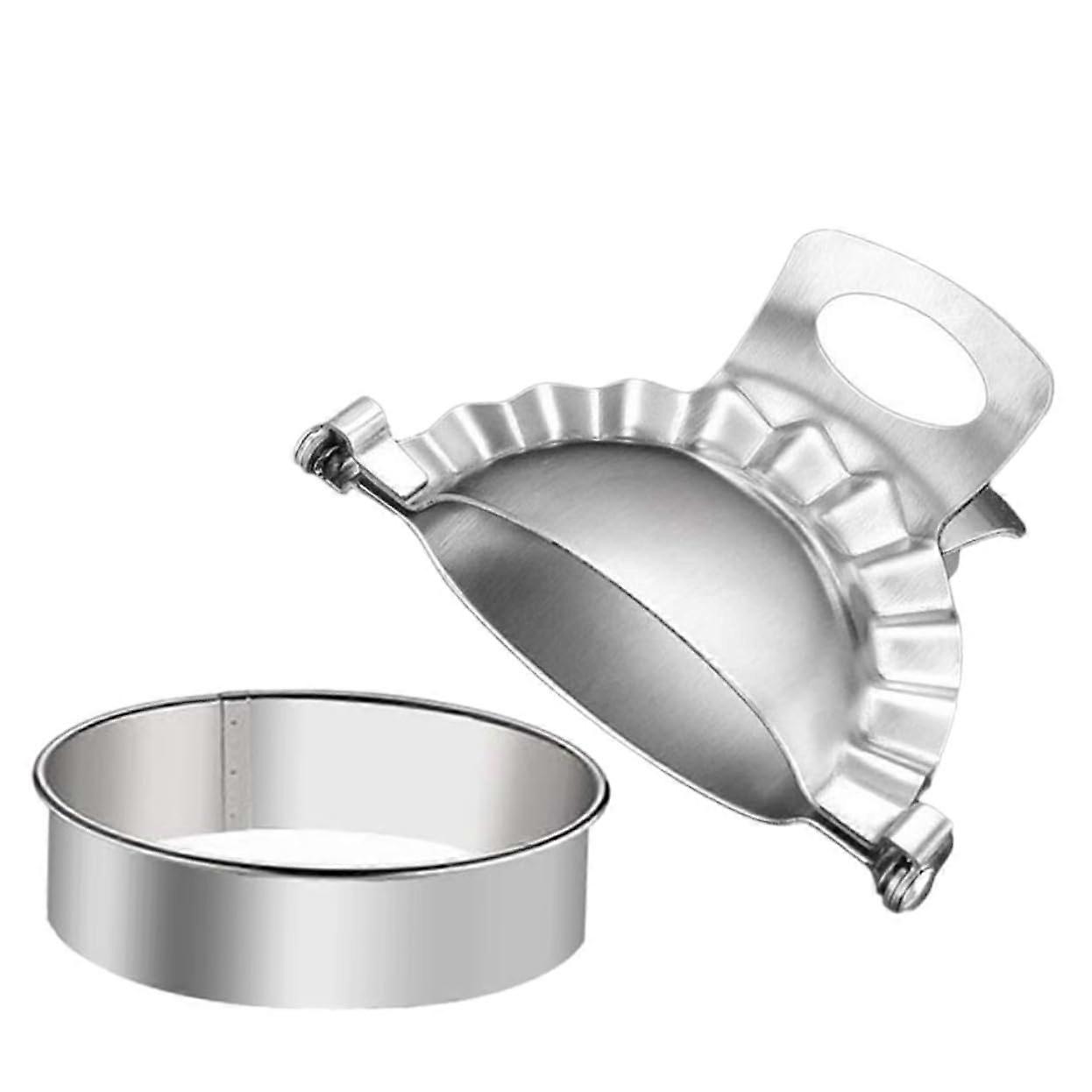 2pcs Stainless Steel Dumpling Maker Set with Wrapper Cutter, Easy Clean Manual Press for Home Cooking