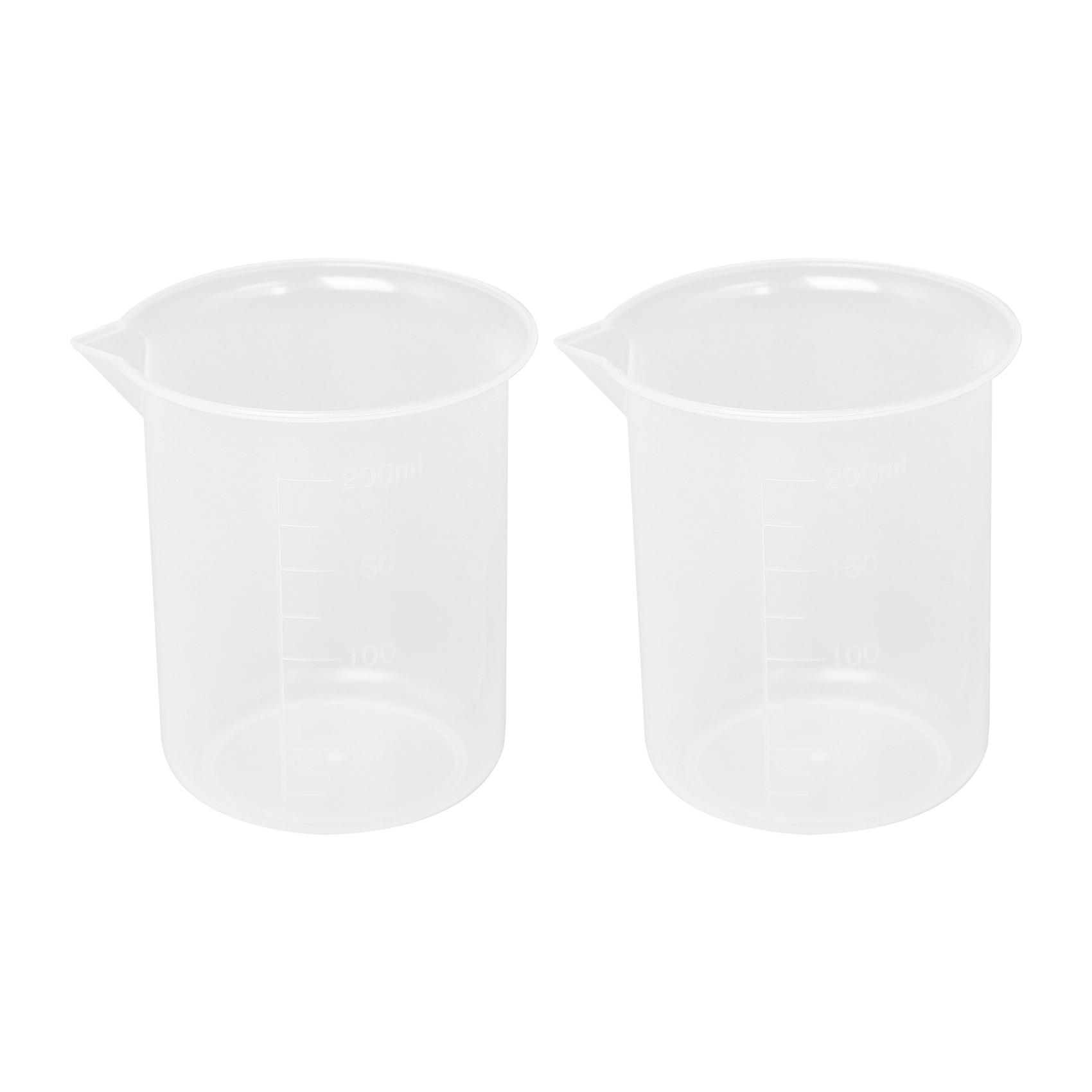 Kitchen Lab Graduated Beaker Clear Plastic Measuring Cup Thicken with Cap Measuring Jug 200mL 2pcs