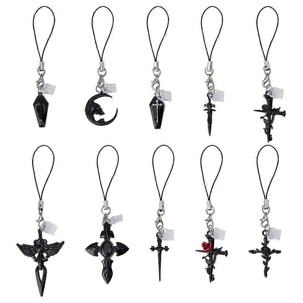 10pcs Alloy Enamel Mobile Straps Black 9.6~11.5cm 10pcs/set