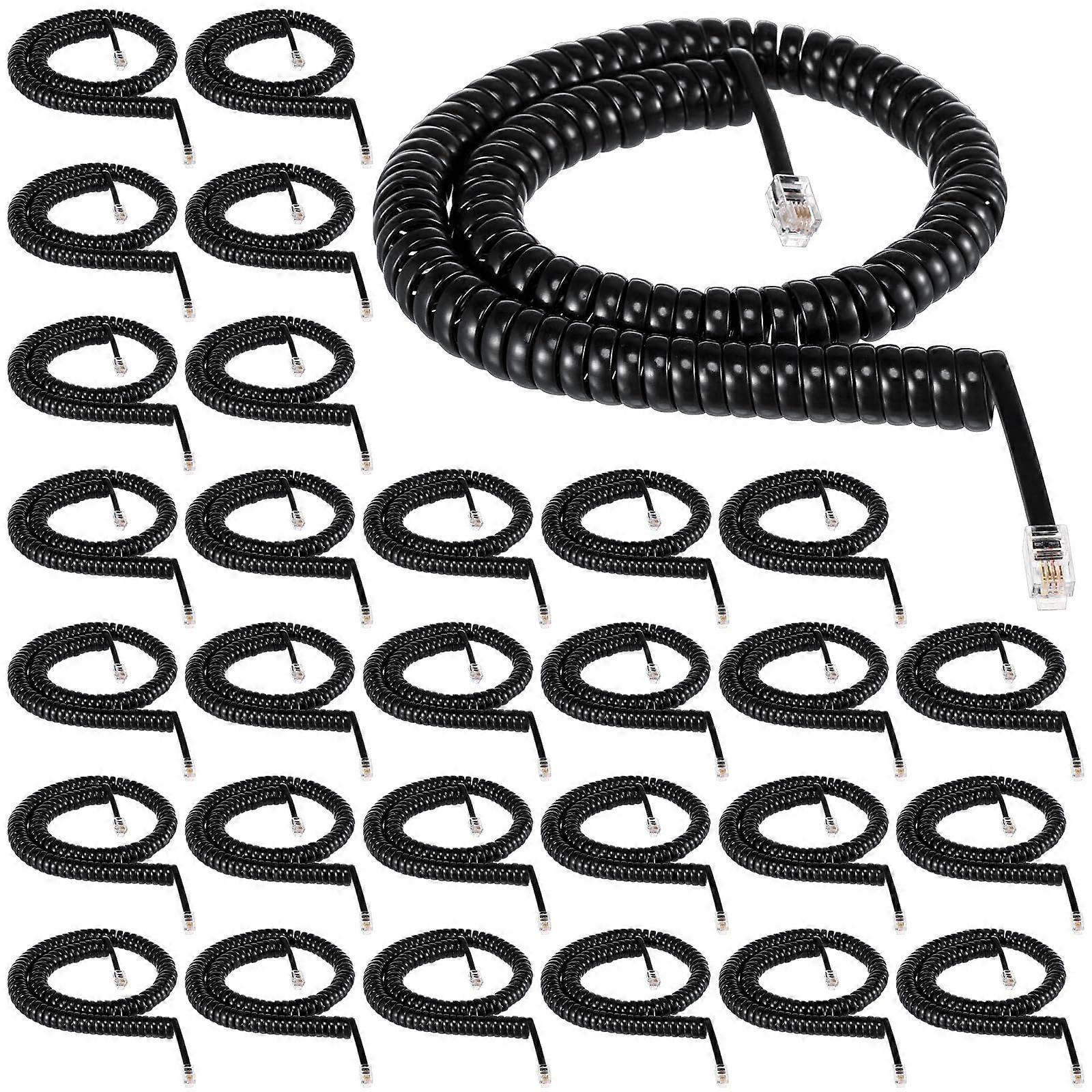 30 Pack Black Telephone Handset Cord 12ft Coiled Tangle Bulk Replacement for Landline