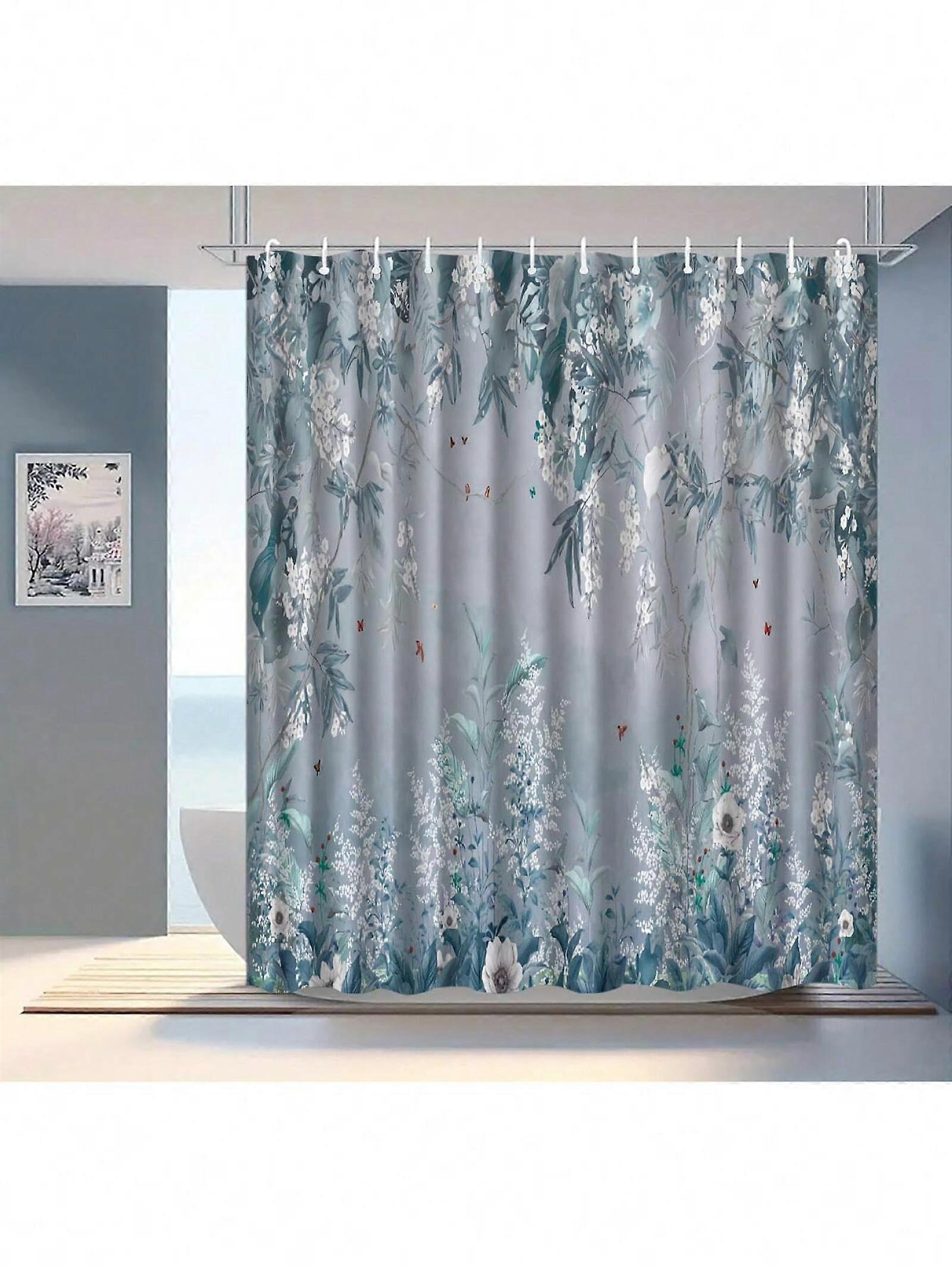Waterproof Polyester Shower Curtain Blue Willow Pattern Extra Long 79x93in with Hooks