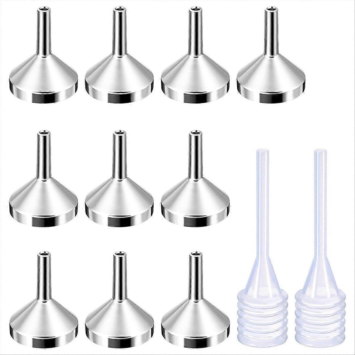 10 Pack Small Metal Funnels with 2 Pack Mini Pipette, Silver&Gold