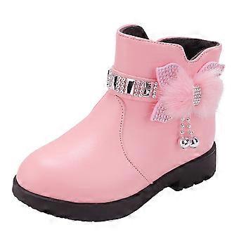 YOUSNH Scarpe per bambini Stivali corti con tacco spesso Stivali caldi in pelle Fiocco per bambini Scarpe carine in cotone Stivali caldi Scarpe per ragazze Rosa 13