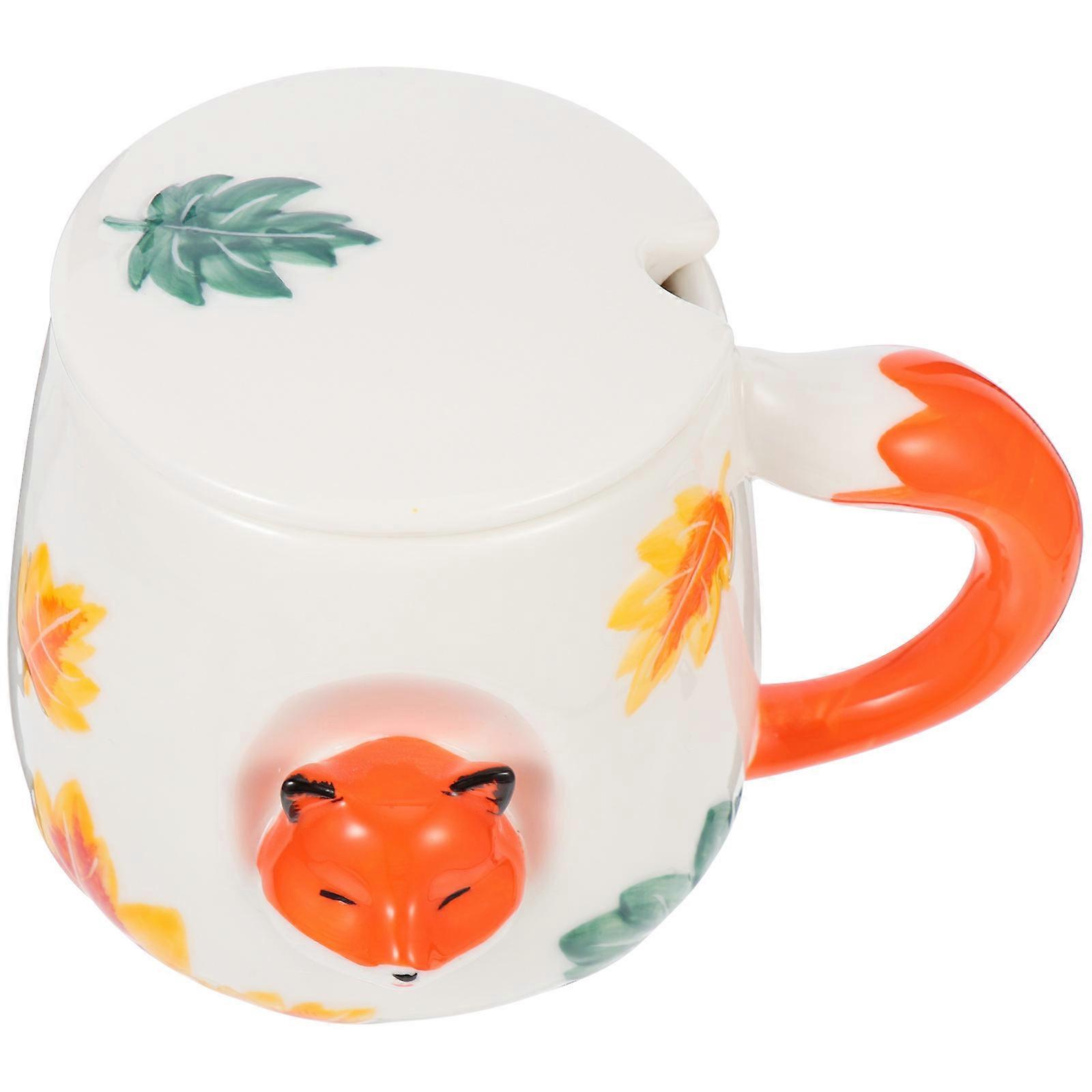 Cartoon Pattern Coffee Mug Ceramic Cup for Beverage Storage 1Set