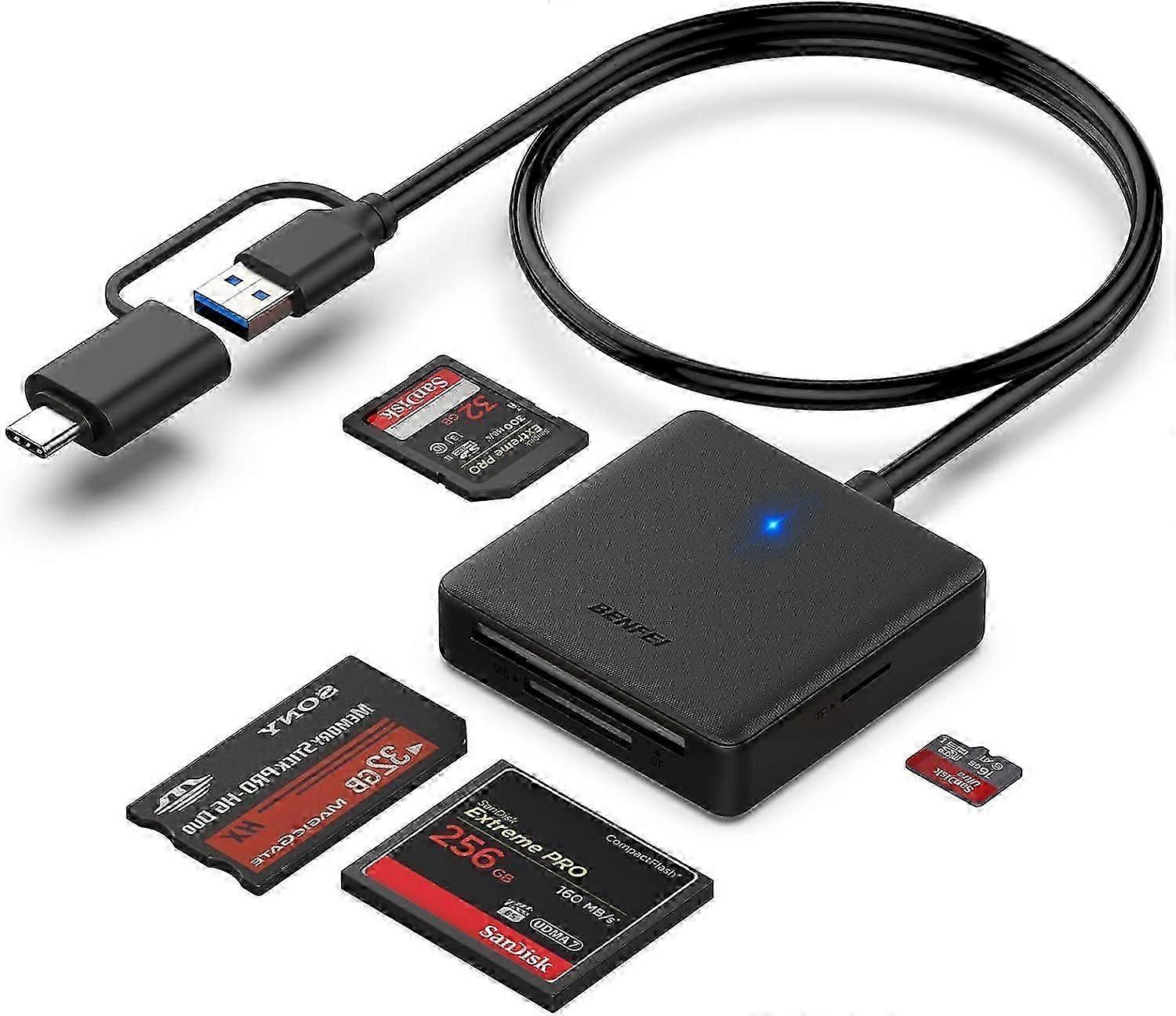 Memory Card Reader, 4in1 USB 3.0 and USB-C to SD Micro SD MS CF Card Reader