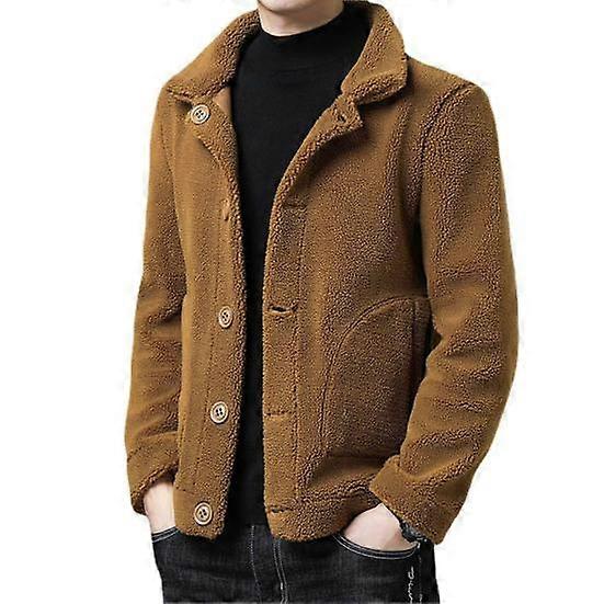 Men Jacket Lapel Long Sleeve Single Breasted Coat with Pockets Solid