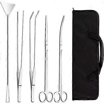 Accesorios completos para acuarios Terrario Accesorios para acuarios Kit de herramientas de limpieza para acuarios Pinzas para plantas Tijeras de poda Espátula de grava Acero inoxidable 5 piezas