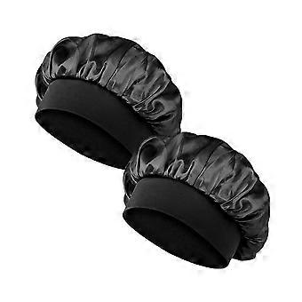 Satin Bonnet Schlafkopfbedeckung für Damen Mädchen Schlafen (Schwarz) 2er-Pack
