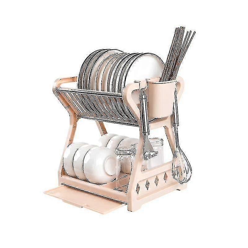 Dish Drainer Drying Rack 2 Tier Bowl Function Utensils Organizer