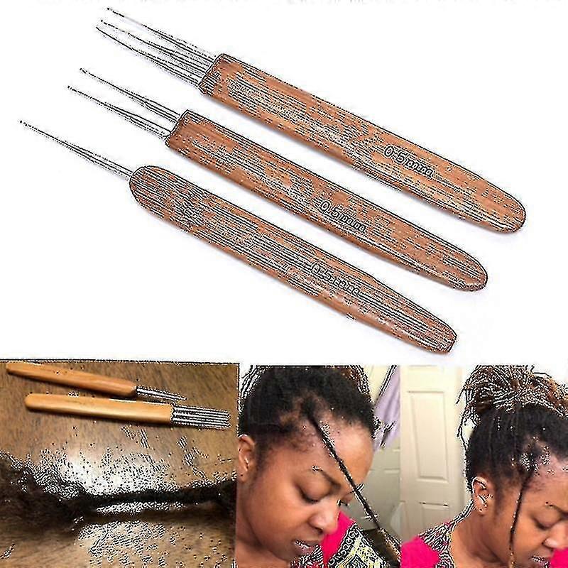 3pcs 0.5mm Dreadlock Crochet Needle Hook Bamboo Handle Hooks Tools Making