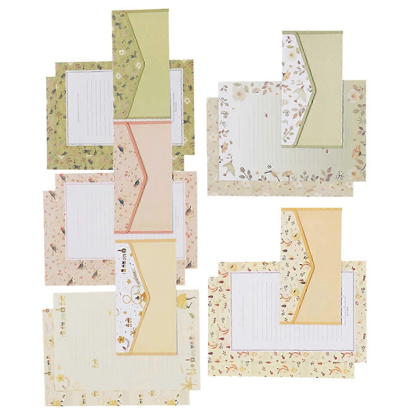 5 Sets Flower Pattern Letter Paper and Envelopes for Writing Use