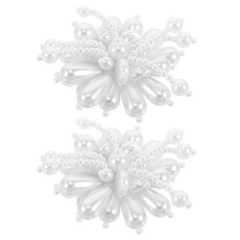 2pcs Pearl Flower Shoe Clips - White Bridal Floral Shoes Decoration Charms - Detachable Handmade Buckle Clips For Women Girls Wedding