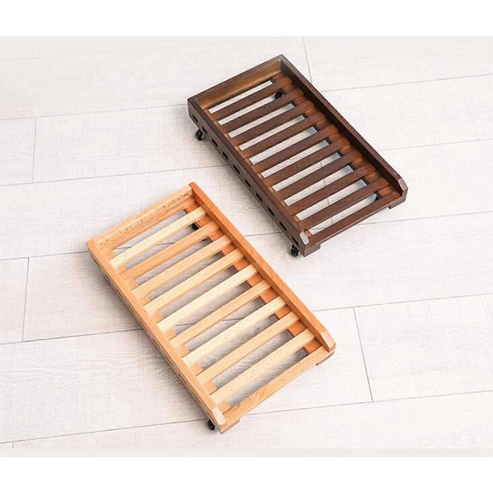 Solid Wood Mobile CPU Stand with Wheels, Adjustable Computer Tower Holder for EasyRolling Mobility, Dark Brown