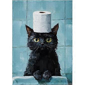 Black Cat in Toilet Jigsaw Puzzle - Black Cat Giving Toilet Roll to You - Funny Bathroom Decor Puzzles SQZ598