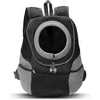 Pet Travel Companion, Breathable Dog Carrying Backpack with Safety Strips, Adjustable Neck Hole Design for Small Medium Dogs Cats (Black)