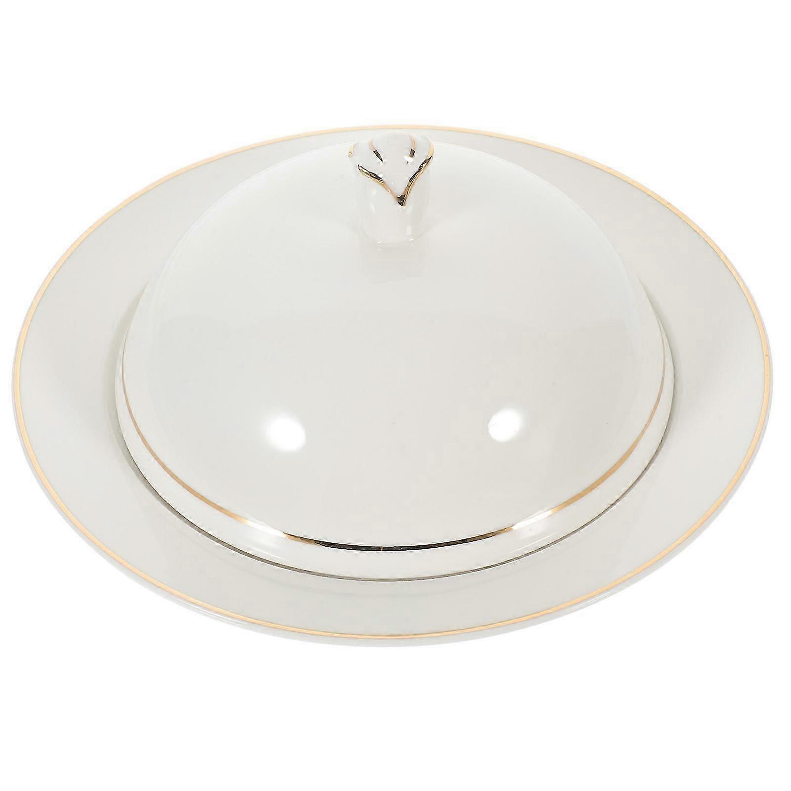 Ceramic Food Storage Plates for Steak Serving 2Sets White Covers