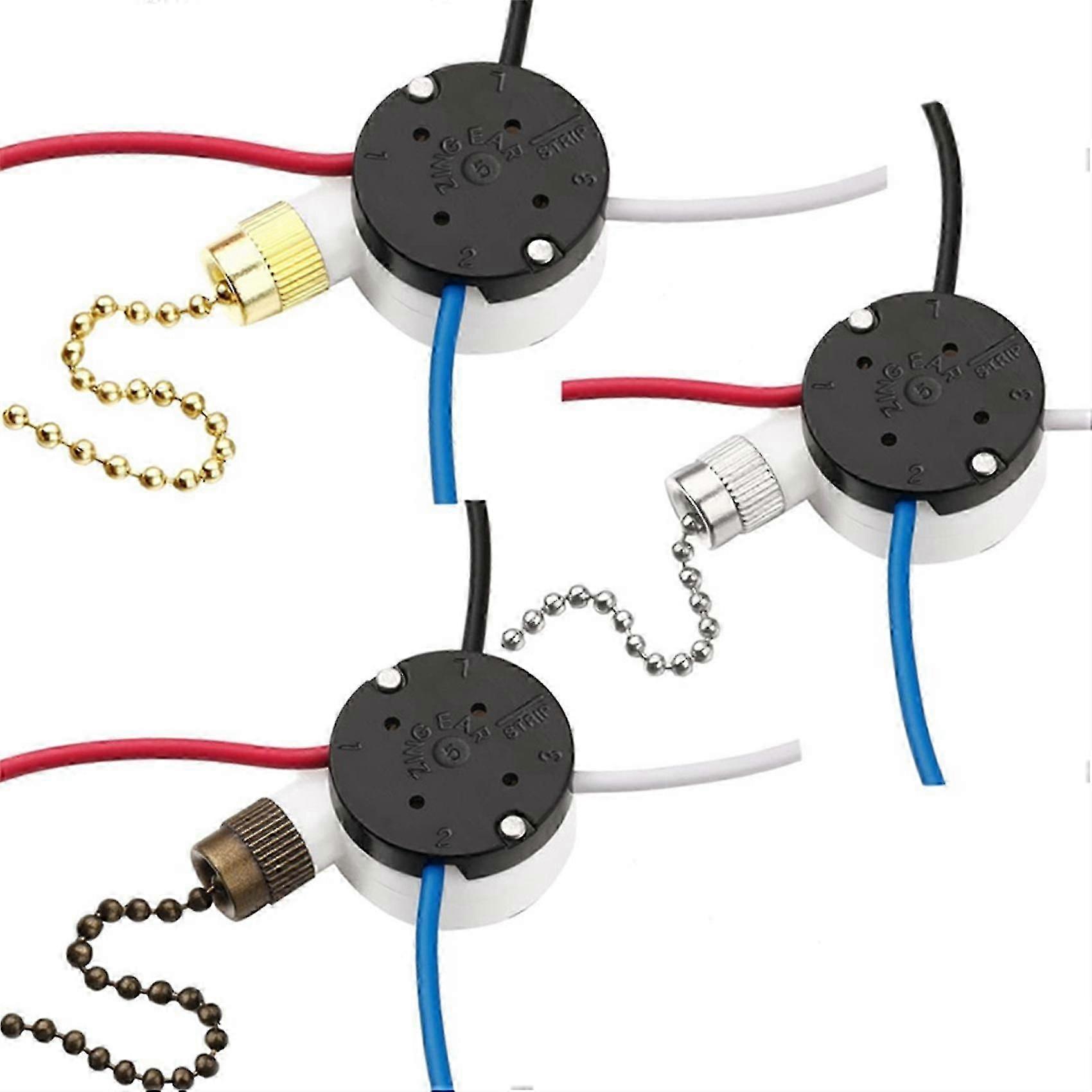 3 Pcs E89885 Ze-208s 4 Wire 3-Speed Pull Chain Switch for Ceiling Fan Light Replacement