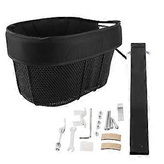 Dog Bike Basket Mountain Bike Shopping Basket Portable Cat and Dog Carrier for Bike Front Crossbar with Sponge Liner Safety Strap (Black)