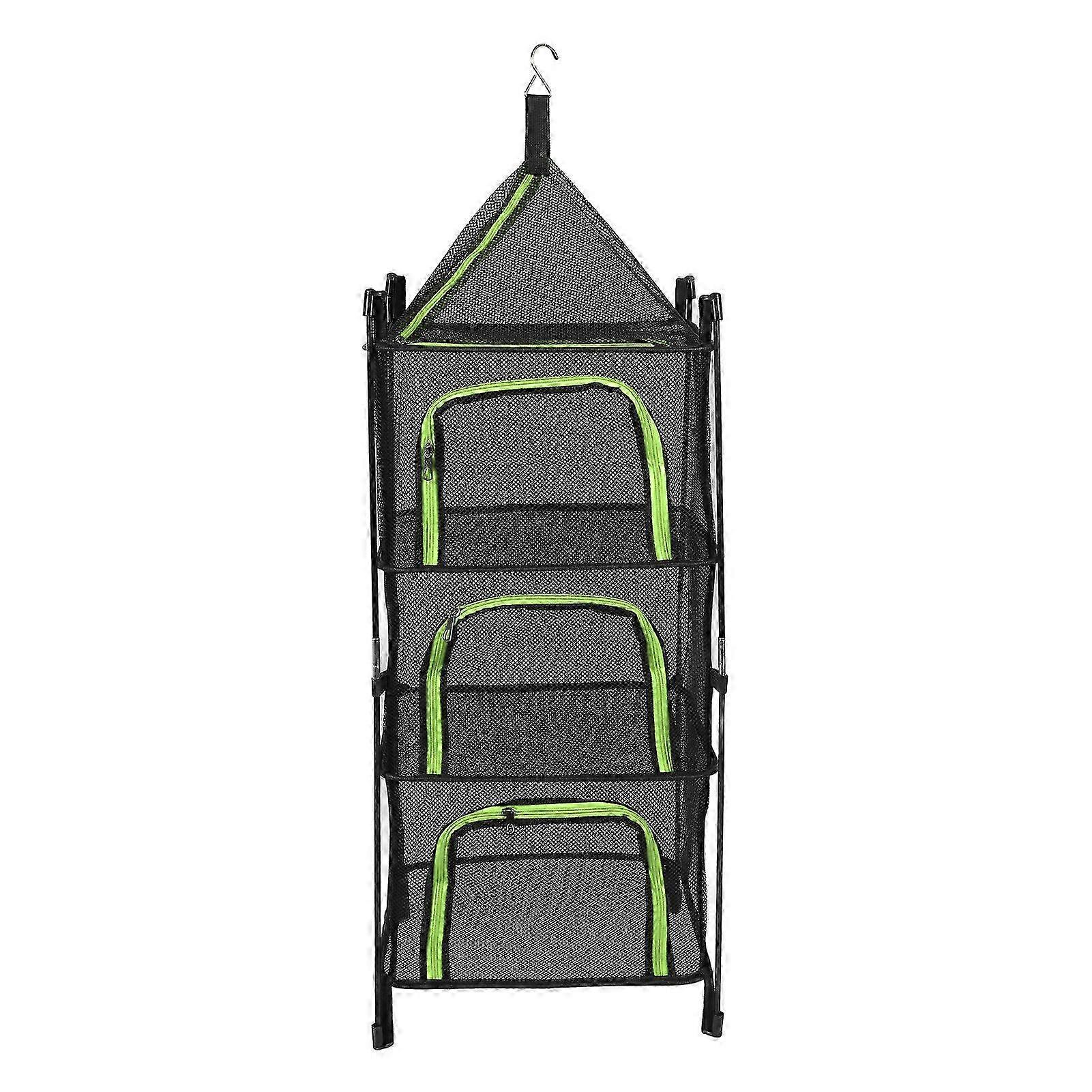 Foldable four-layer thickened clothes drying net, compatible with drying clothes and fish, green.