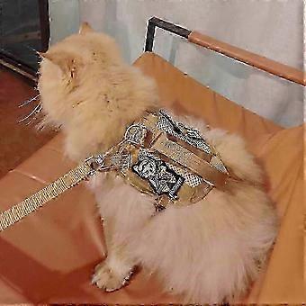 Cat Tactical Harness and Leash Set, Mesh Webbing, Reflective for Nighttime Safety, Adhesive Accessories for Personalization, Compatible with Chihuahua