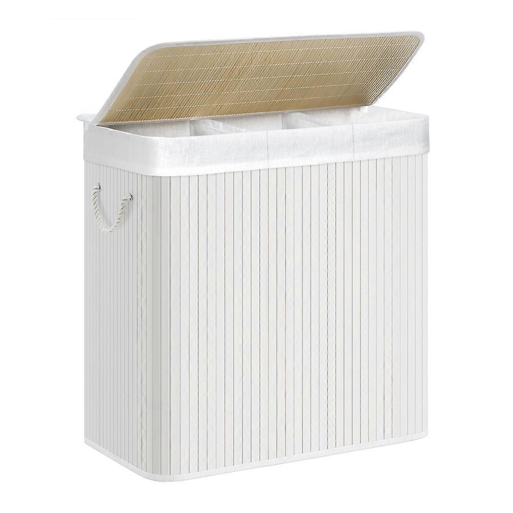 Laundry Hamper, 39.6 Gallons, 3-Section, White 23.6"L x