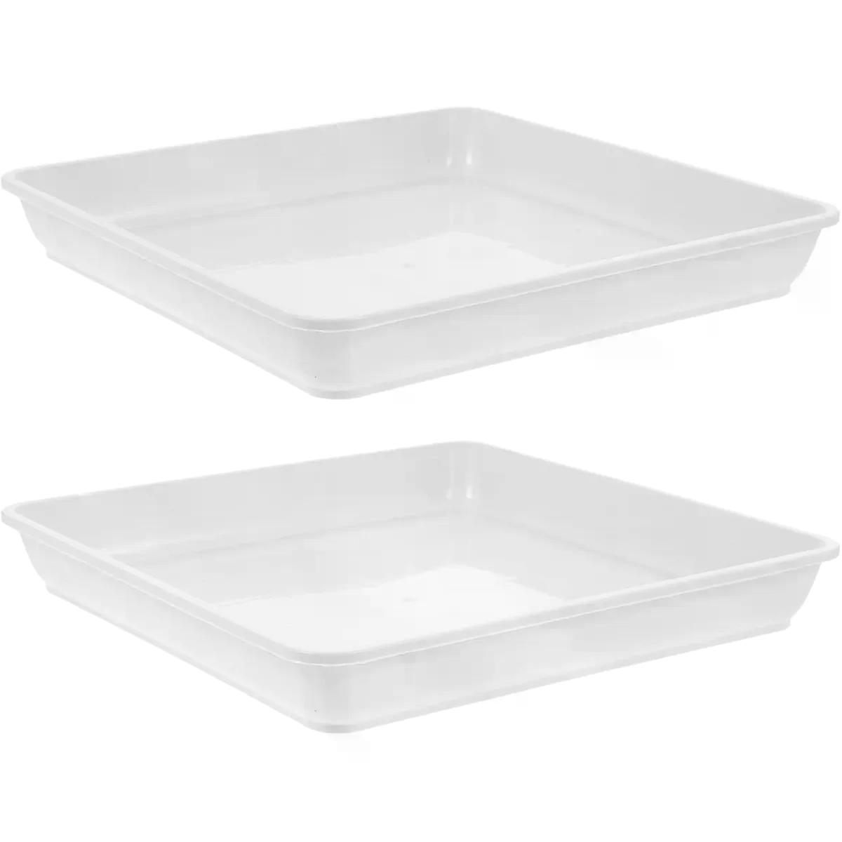White Square Plant Pot Base Tray 2 Pack Resin Plastic