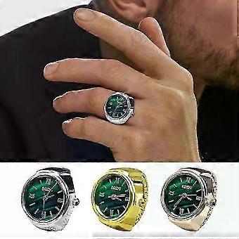 Round Green Dial Ring Watch Elastic Stainless Steel Band Elegant Men Women Couple Finger Birthday Gift Fashion Access