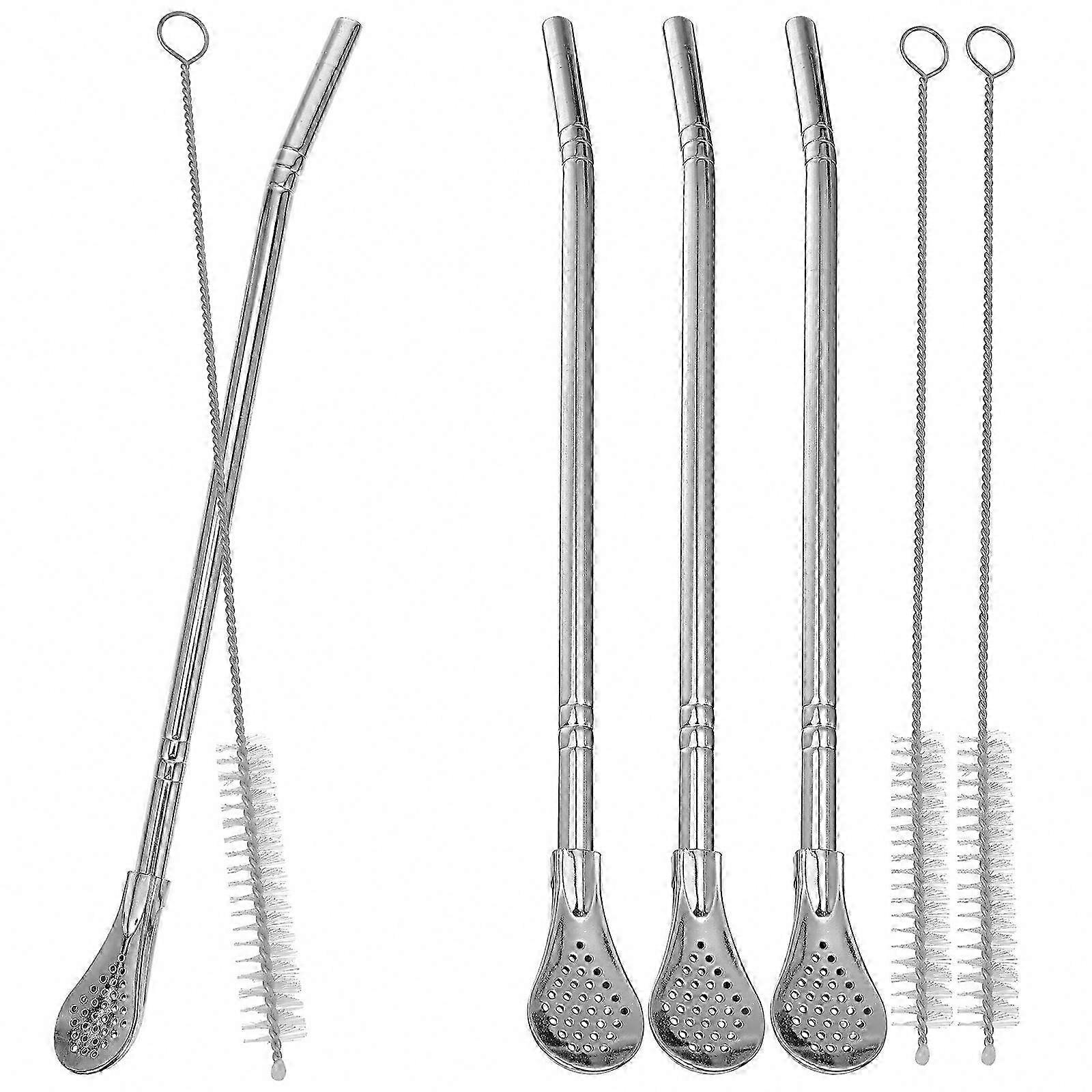 Loose Leaf Tea Silver Drinking Filter Straw Spoon, 1 Set