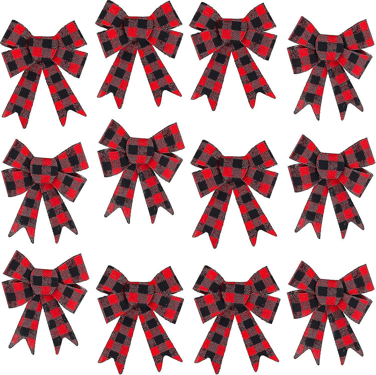 5-loop Red Buffalo Plaid Flannel Bows 5 X 7-inch, 12-packbd